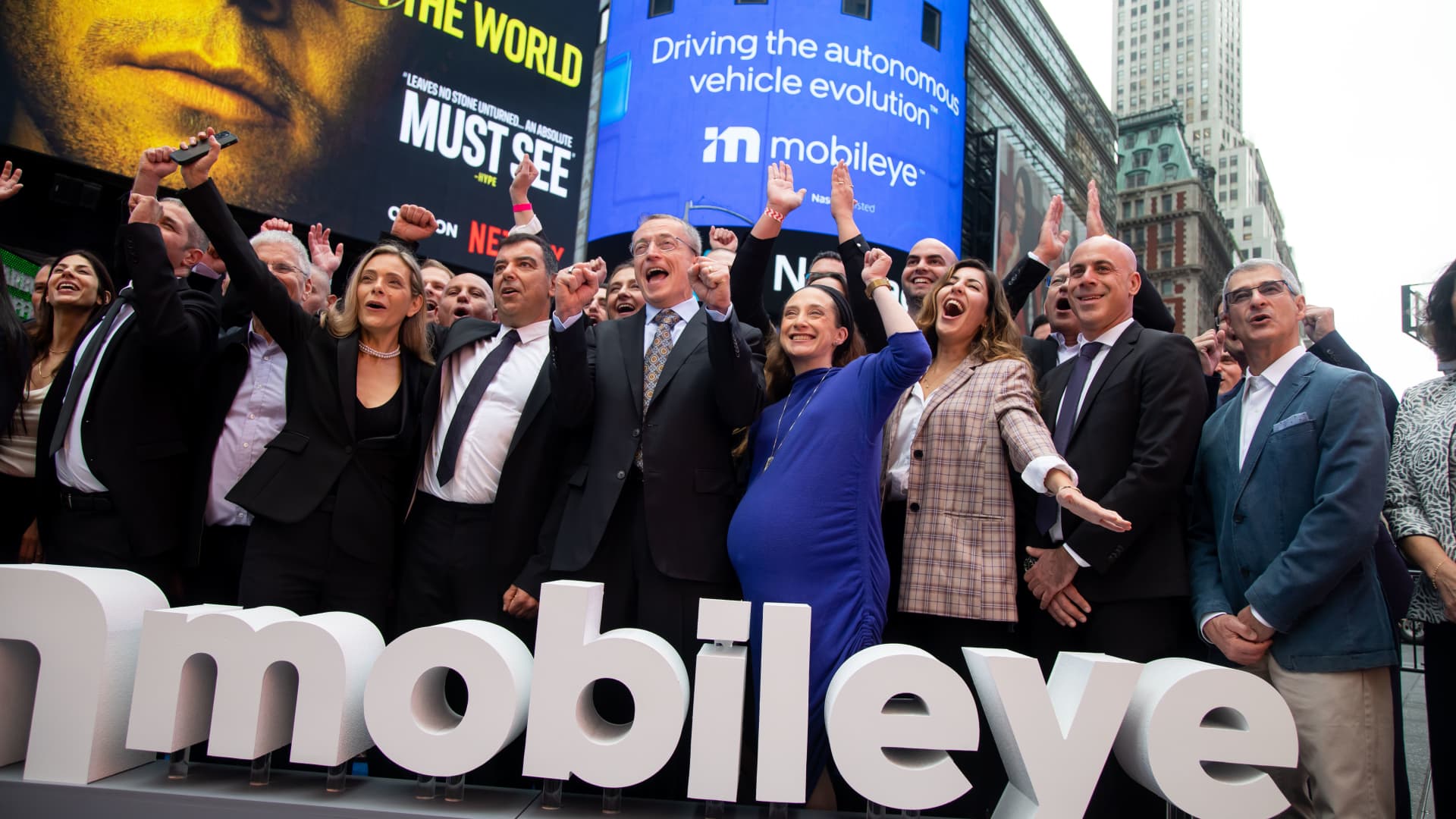 Mobileye executives celebrating IPO