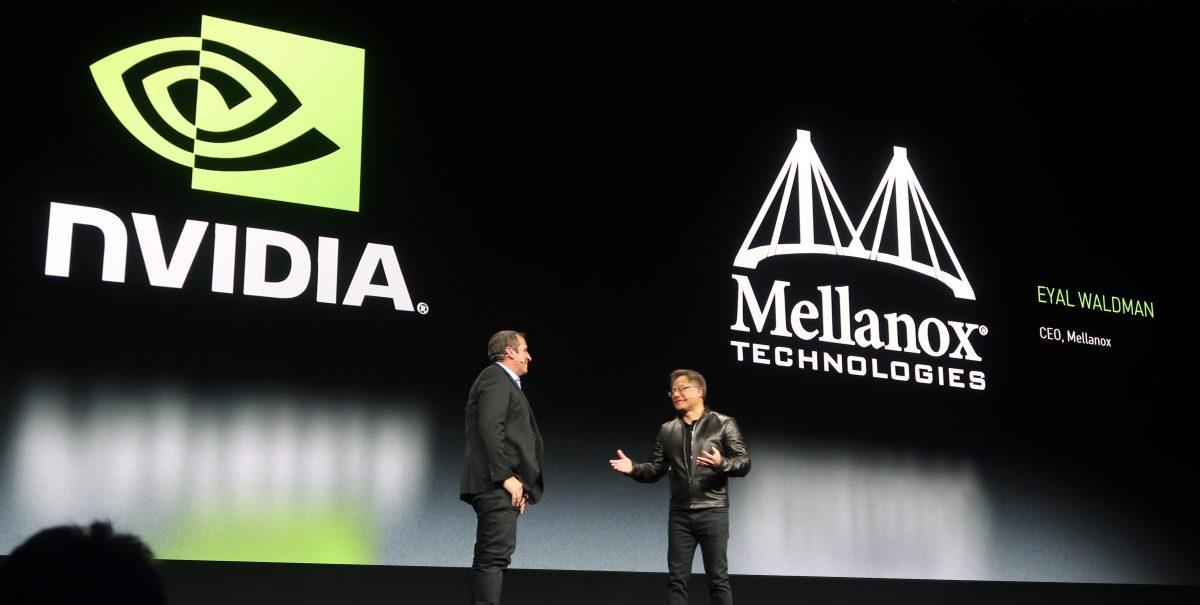 NVIDIA and Mellanox logos and executives announcing the acquisition
